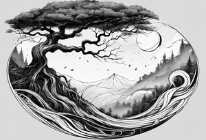 tree with the roots of the tree wrapped around the a planet
the planet is below the tree with the roots wrapped around the planet tattoo idea
