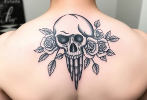 skull, hand roses tattoo idea