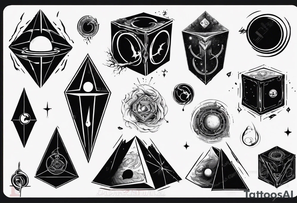 Destruction of black cube of saturn,Occult esoteric tattoo idea
