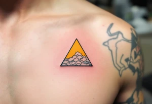 A tiny yellow triangle representing air, drawn with wispy cloud-like textures inside. tattoo idea