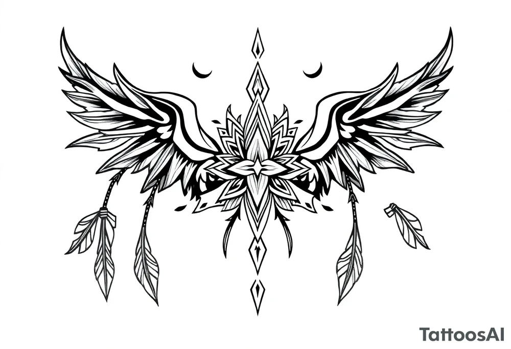 long shaman style mytical bold line with rhyme tattoo idea
