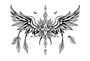 long shaman style mytical bold line with rhyme tattoo idea
