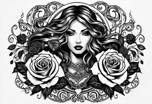 Medusa black roses, her story, just her head, rare, unique Mystic, mythical snakes, scales black shadow Beauty tattoo idea