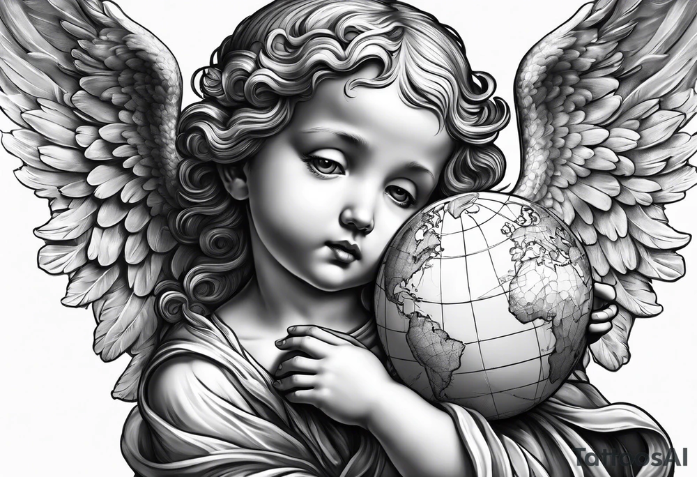 little angel holding the globus tattoo idea