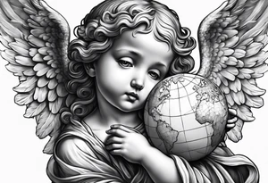 little angel holding the globus tattoo idea