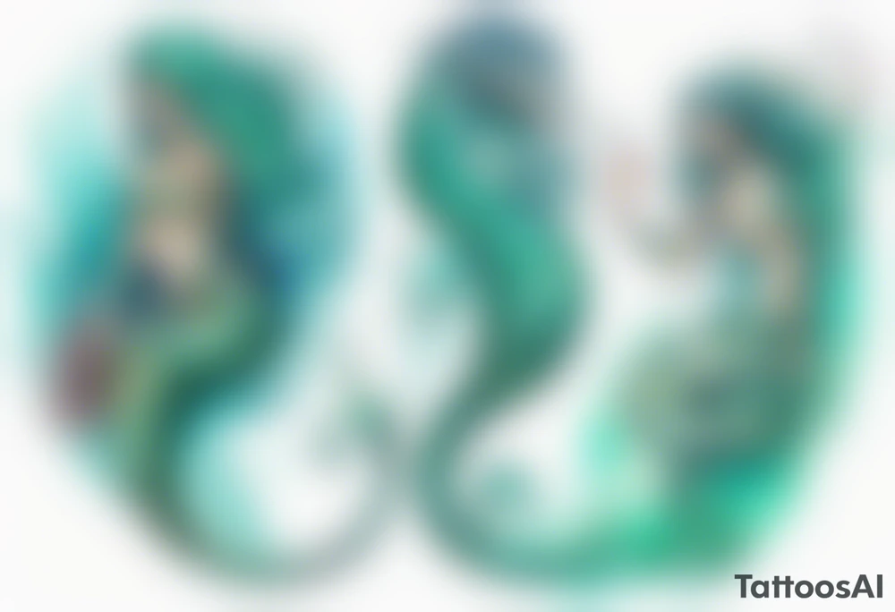 a mermaid serpent hybrid with turquoise scales by the ocean tattoo idea