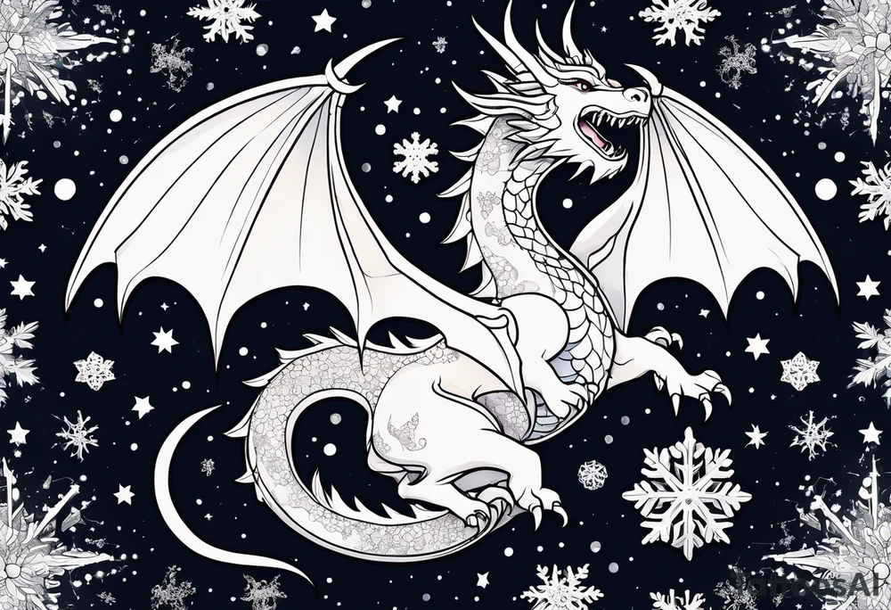 Constellation, kawaii dragon, snowflake tattoo idea