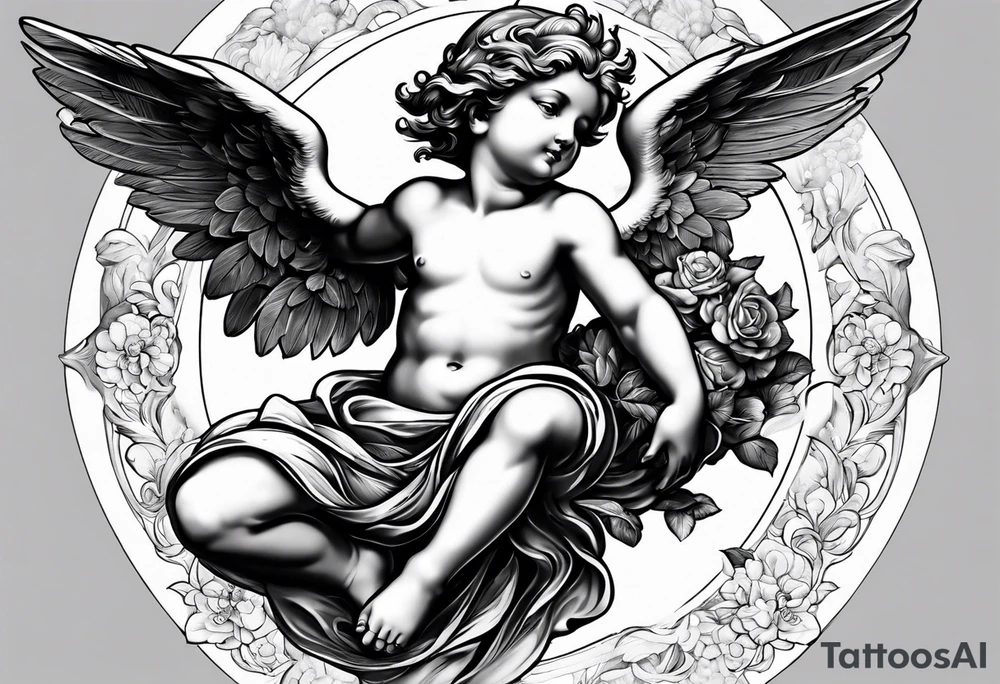Flying Cherub renaissance style tattoo idea
