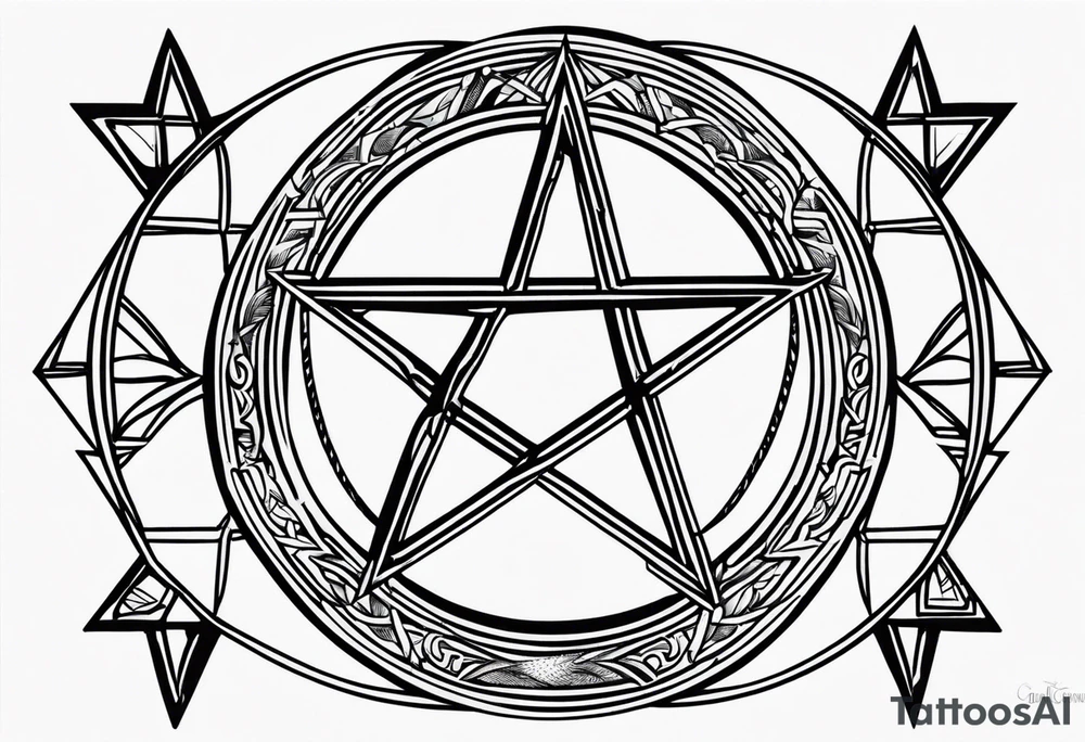 Pentagram crescent moon tattoo idea