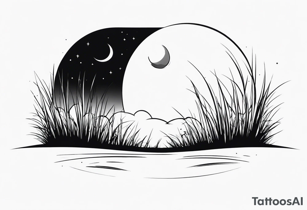the moon shining down onto a patch of grass tattoo idea