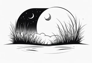 the moon shining down onto a patch of grass tattoo idea