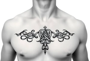 Create a tattoo on a man’s chest of the name Michelle. Celtic knot and claddagh tattoo idea
