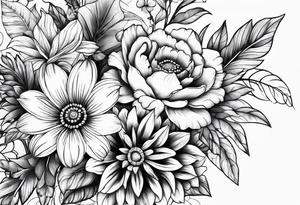 Flower bouquet with 5 flowers skinny tattoo idea