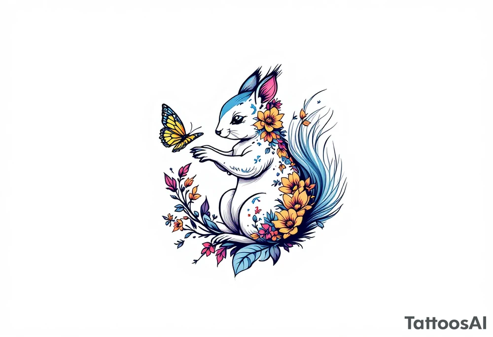 A squirrel holding a butterfly tattoo idea