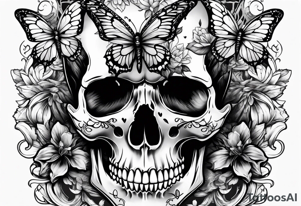 Skull wearing buttefly tattoo idea