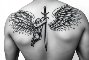 I want an archangel fighting with sword tattoo idea