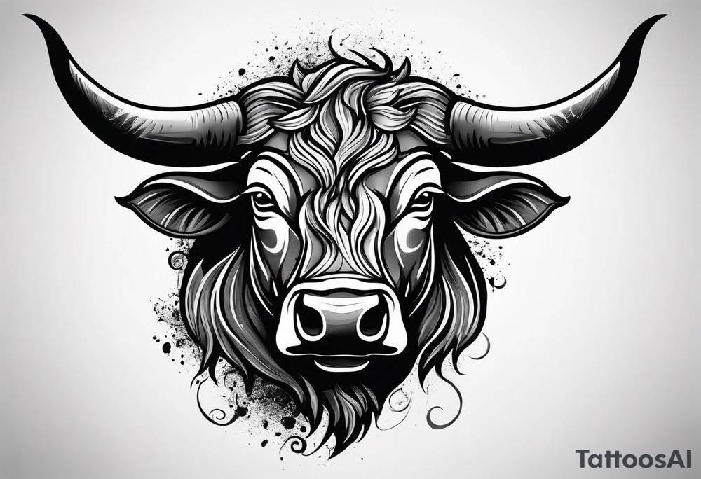Evil, scary bull with horns tattoo idea