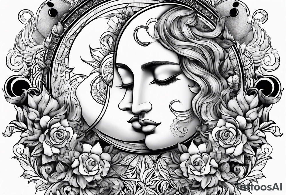 the sun and the moon as two lovers tattoo idea