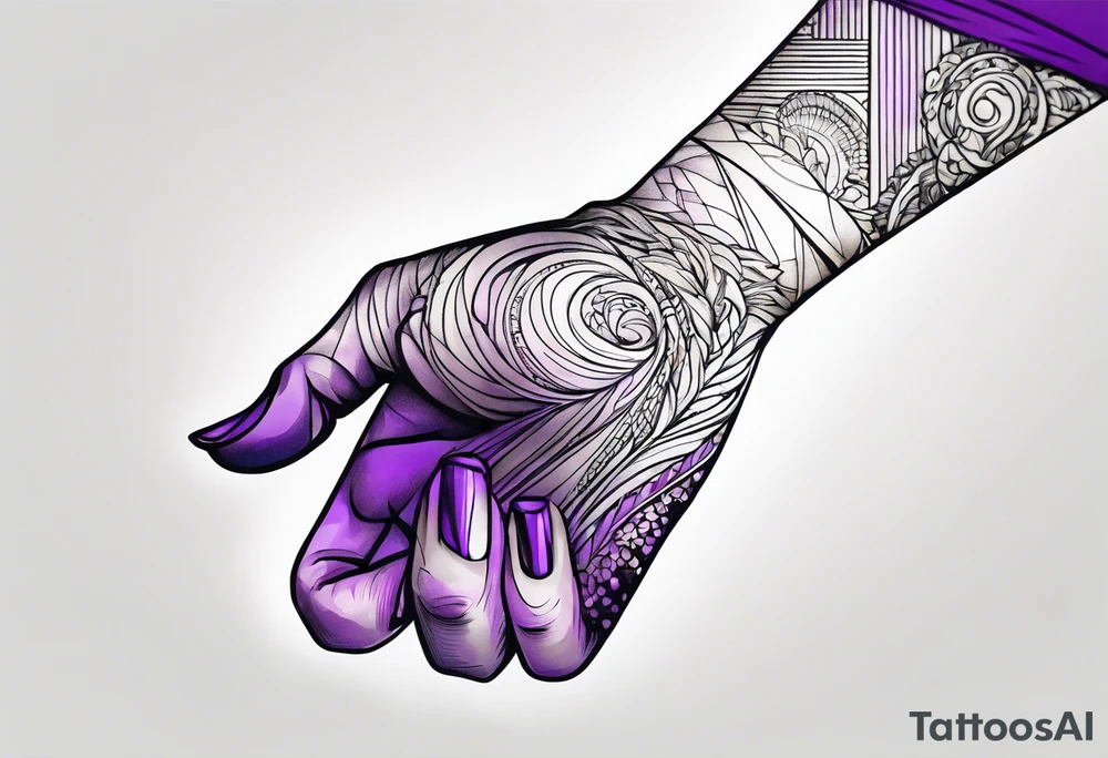 lines around wrist, abstract, black and purple, covered from wrist to forearm, fully covered, no borders, blackwork, no people tattoo idea
