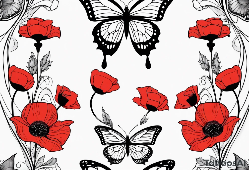 Butterfly with poppy flowers as the top wings
I don’t want flowers outside tattoo idea