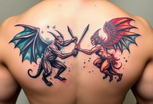 Demons and angels fighting tattoo idea
