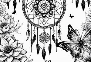 Dream catchers, butterflies, and lotus flowers tattoo idea