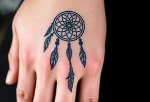 native dreamcatcher with flowing feathers and sacred beads tattoo idea