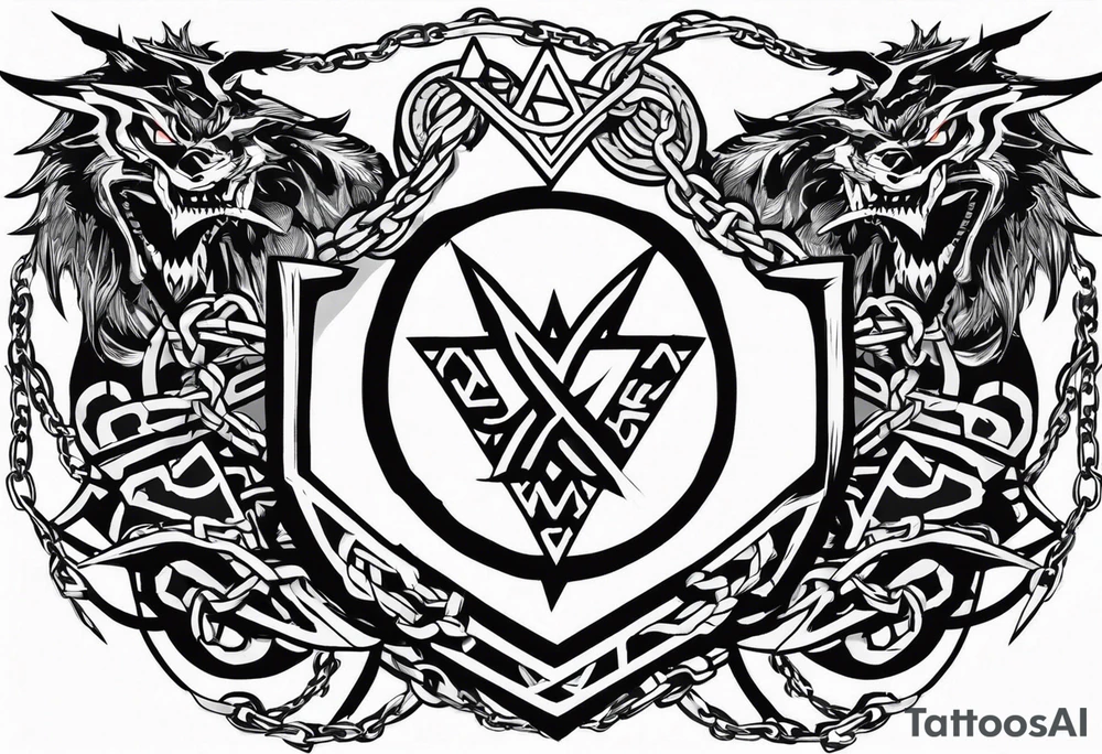 Valhalla sword shield dragon axe Valknut barbed wire chains tribal tattoo idea