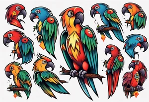 a chest tattoo of a traditionally colored parrot tattoo idea
