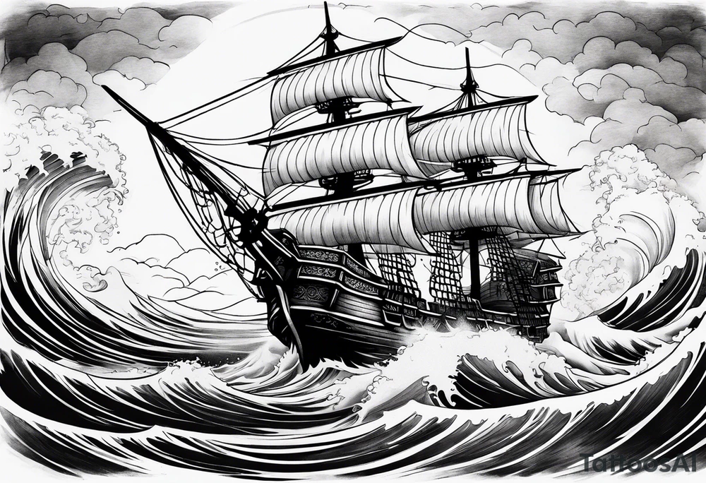 Pirate ship in a storm tattoo idea