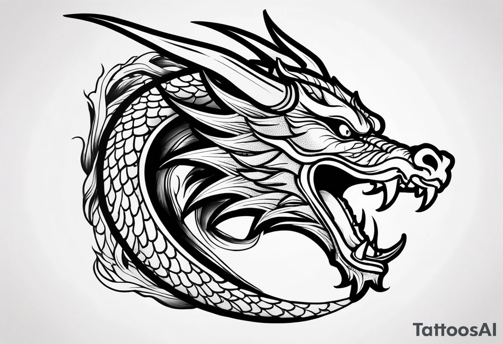 Dragon head facing front, tattoo should look old school Japanese way, dragon mouth should not be open. Long horn tattoo idea