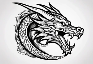 Dragon head facing front, tattoo should look old school Japanese way, dragon mouth should not be open. Long horn tattoo idea