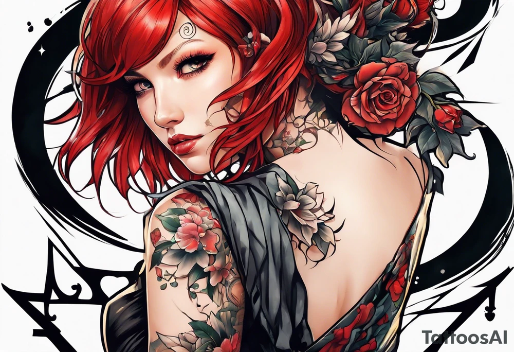 A red-haired girl with a short haircut is a demon tattoo idea