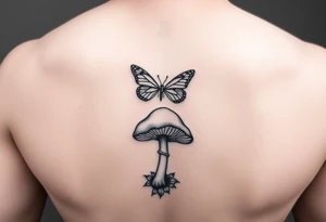 mushroom with 2 butterflies above it on your lower inner arm tattoo idea