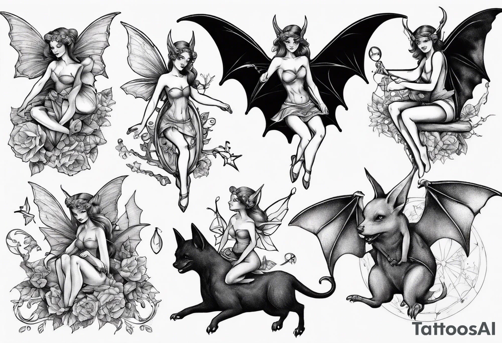 Fairy riding on a bat tattoo idea