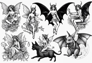 Fairy riding on a bat tattoo idea