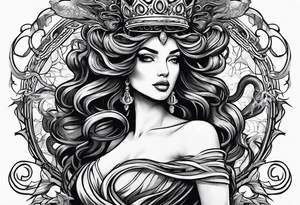 woman's crown turned into medusa snakes tattoo idea