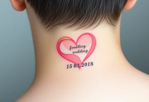 A soft watercolor heart in pastel pink and ivory, with golden dust accents, with wedding date 15.03.2018 tattoo idea