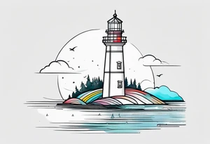 lighthouse fine line colorful tattoo idea