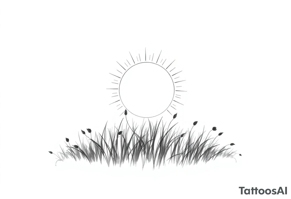 Sun Rising Over a Wind-Swept Field
A small but detailed sun rising over a field of grass or flowers, symbolizing the cycle of life.
The fine-line details in the grass and the soft rays of the sun can create a beautiful contrast.
Placement: Upper back, forearm, or shoulder blade. tattoo idea