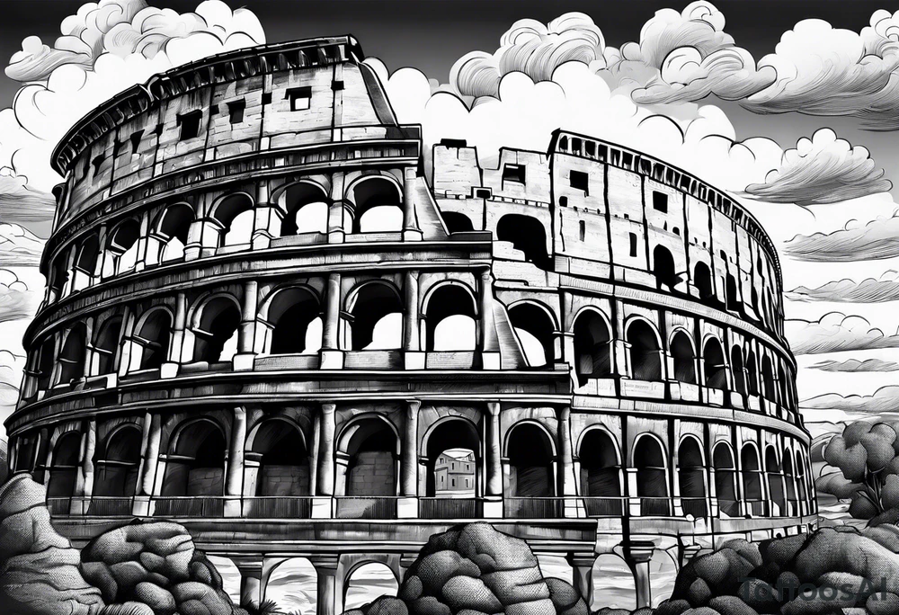 Roman colosseum with clouds tattoo idea