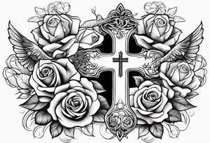 Forearm:Cross with roses and doves around it with proverbs 3:5 in side cross tattoo idea