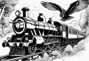 Harry Potter theme with train and owl tattoo idea