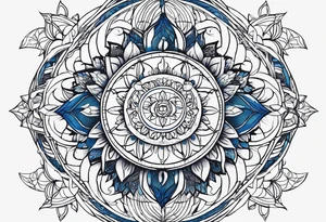 Linear minimalistic metatron , with abstract floral patern in blue linear design tattoo idea