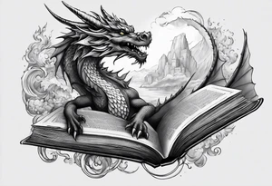 dragon Coming out of a book tattoo idea