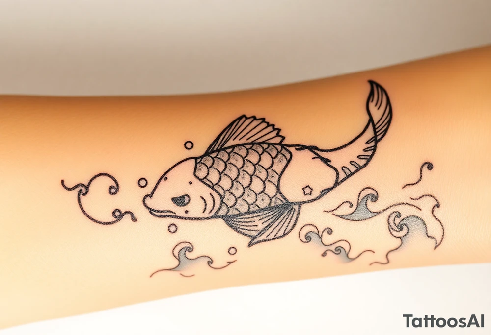 traditional koi fish swimming upstream through turbulent waves tattoo idea