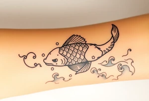 traditional koi fish swimming upstream through turbulent waves tattoo idea