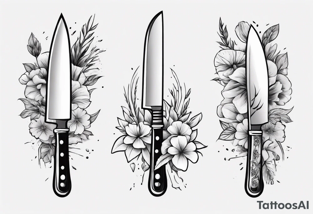 chef knife with flowers on the blade tattoo idea