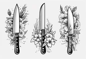 chef knife with flowers on the blade tattoo idea