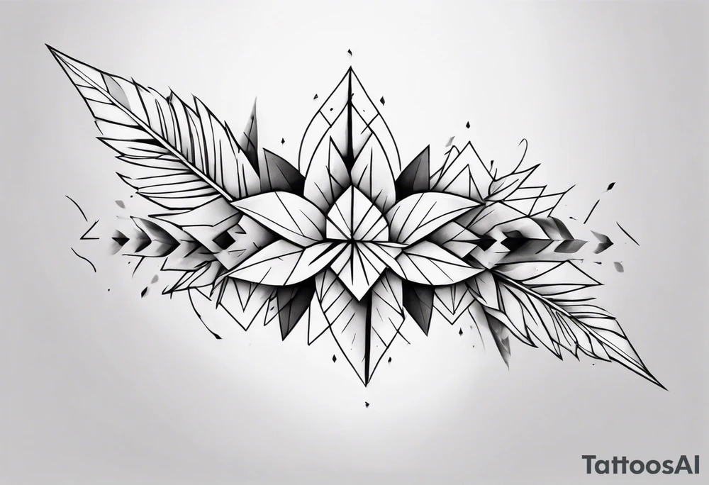 full arm tattoo. pointy leaves combined with geometric shapes. whole arm tattoo idea